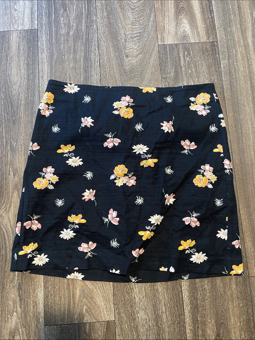 Loft size 14 Black Floral Skirt with Yellow & Pink Flowers